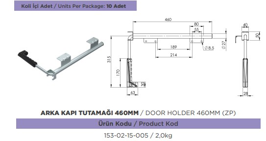 DORSE ARKA KAPI TUTAMAGI NEVPA 460 mm plastıklı